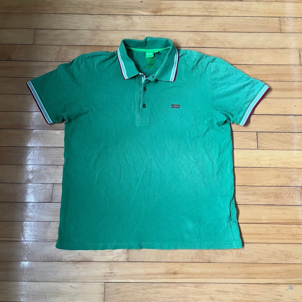 Hugo Boss Green Label Mens Polo Shirt Green Tipped Trim Short Sleeve Size XL